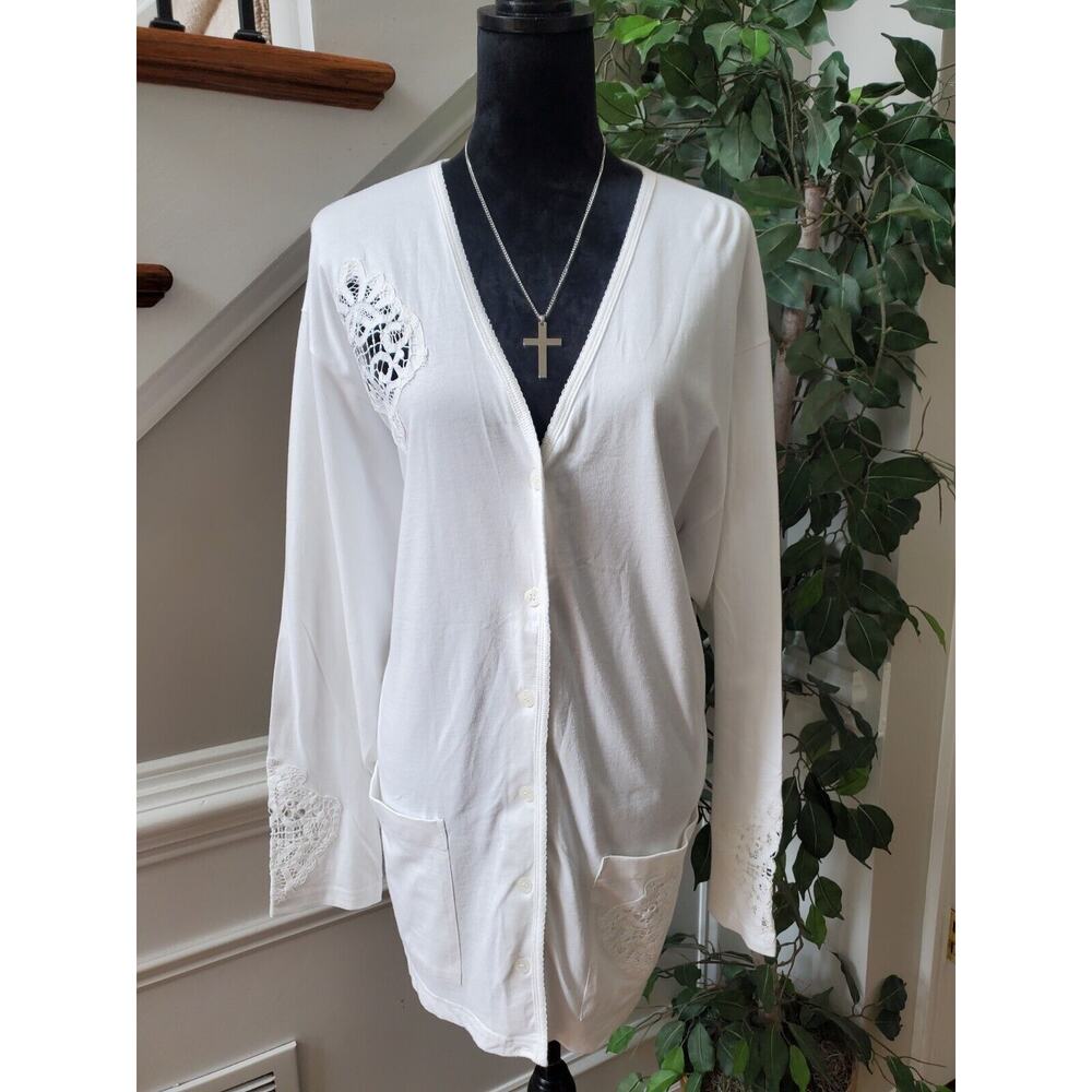 Judy Hornby Womens White 100% Cotton Button Front Cardigan Sweater Size Large